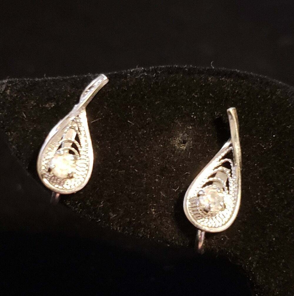 Vintage Sterling Silver Filigree & Rhinestone Earrings Signed Am Lee Wedding